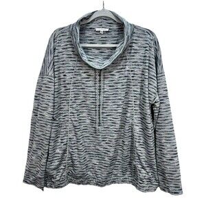 T By Talbots Cowl Neck Sweatshirt Top Womens XL Gray Stripe Long Sleeve Stretch